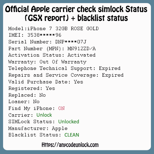 iPhone GSX Complete Report iCloud Status Replaced others Checks Sold By 